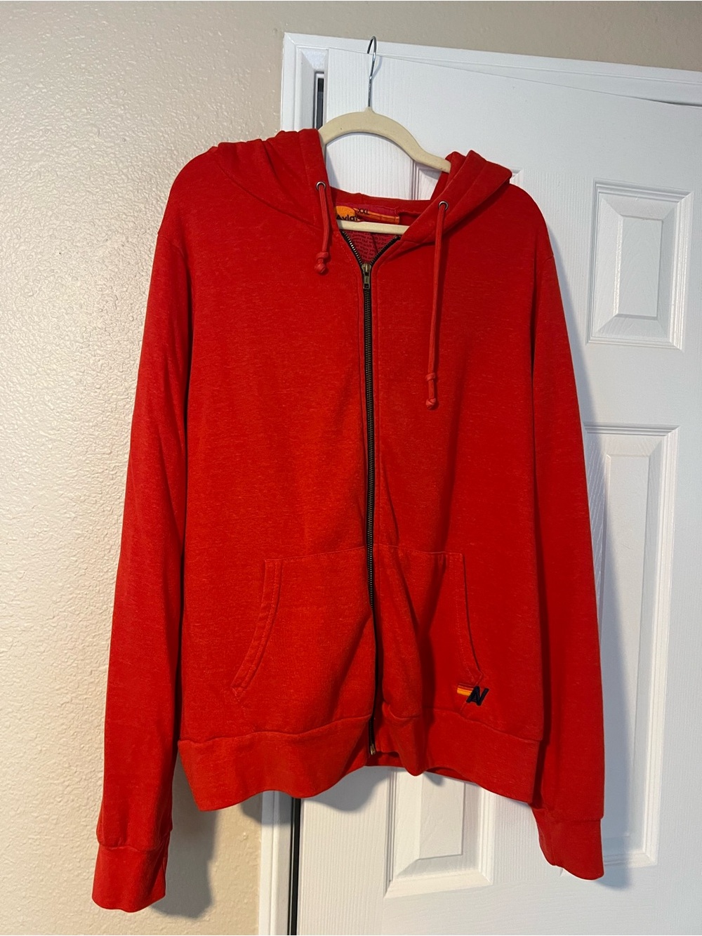 Aviator Nation Red Lightning Bolt Red Zip-Up Hooded Sweater
